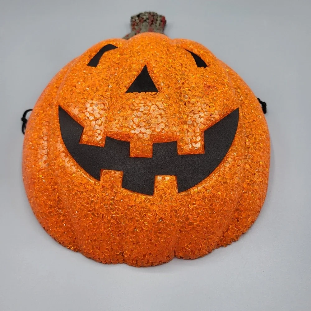 Vtg Jack-O-Lantern Pumpkin Melted Plastic Popcorn Porch Light Cover Halloween